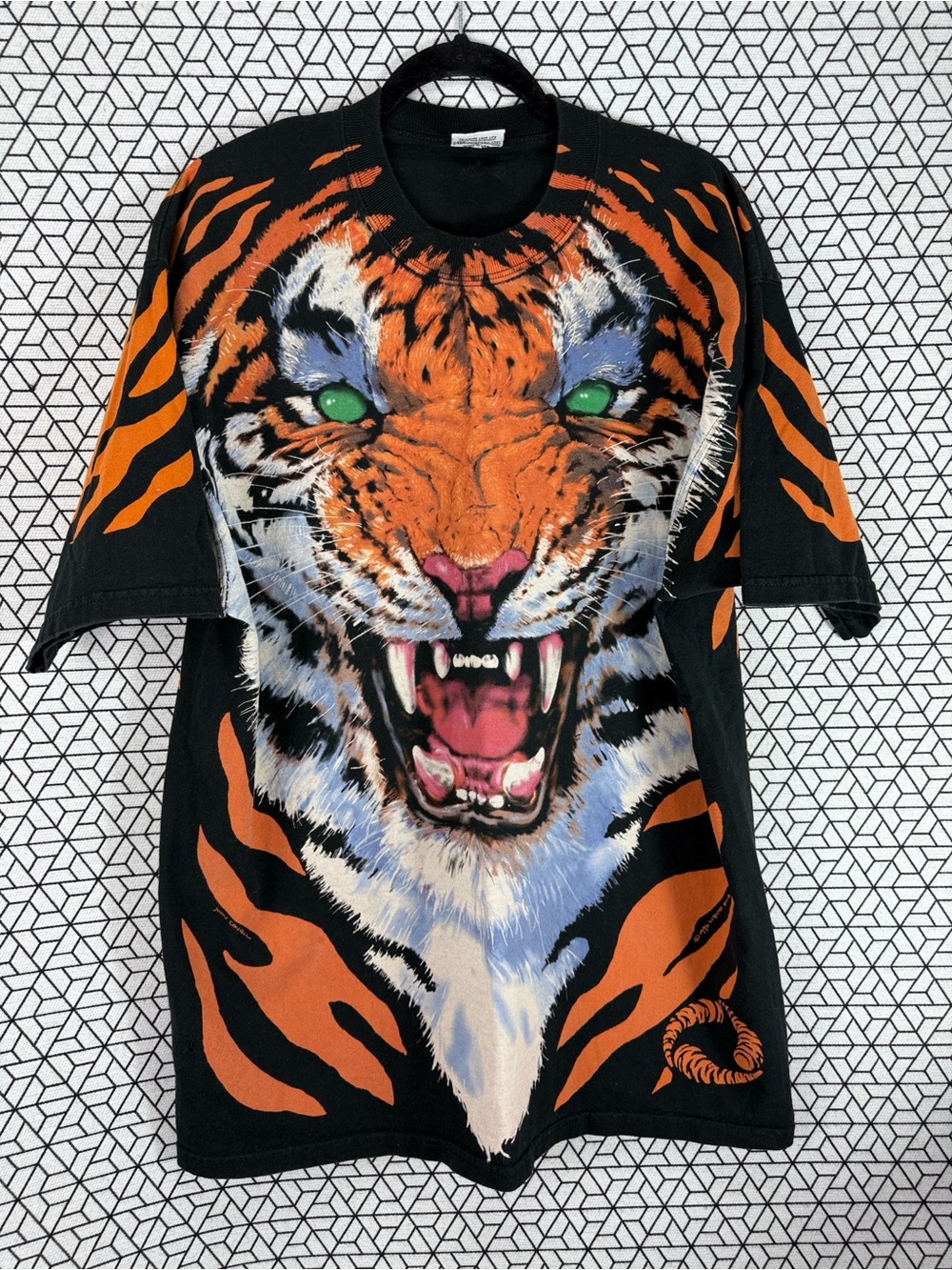 Rare Vintage Liquid Blue Black Tiger All Over Print 90’s 1995 Tee